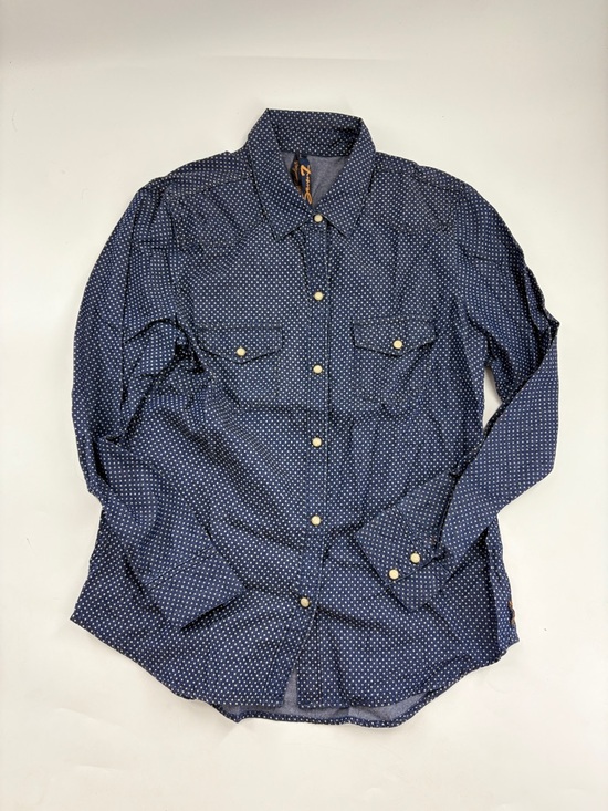 7 For All Mankind Tops - 7 For All Mankind Blouse Women's Navy W/ White Polka Dot Western Button Down -L